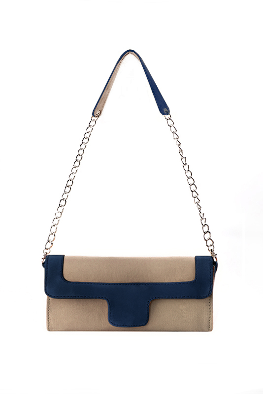 Women's tan beige and navy blue luxurious elegant clutch for ceremonies, weddings and evenings out. - Top view